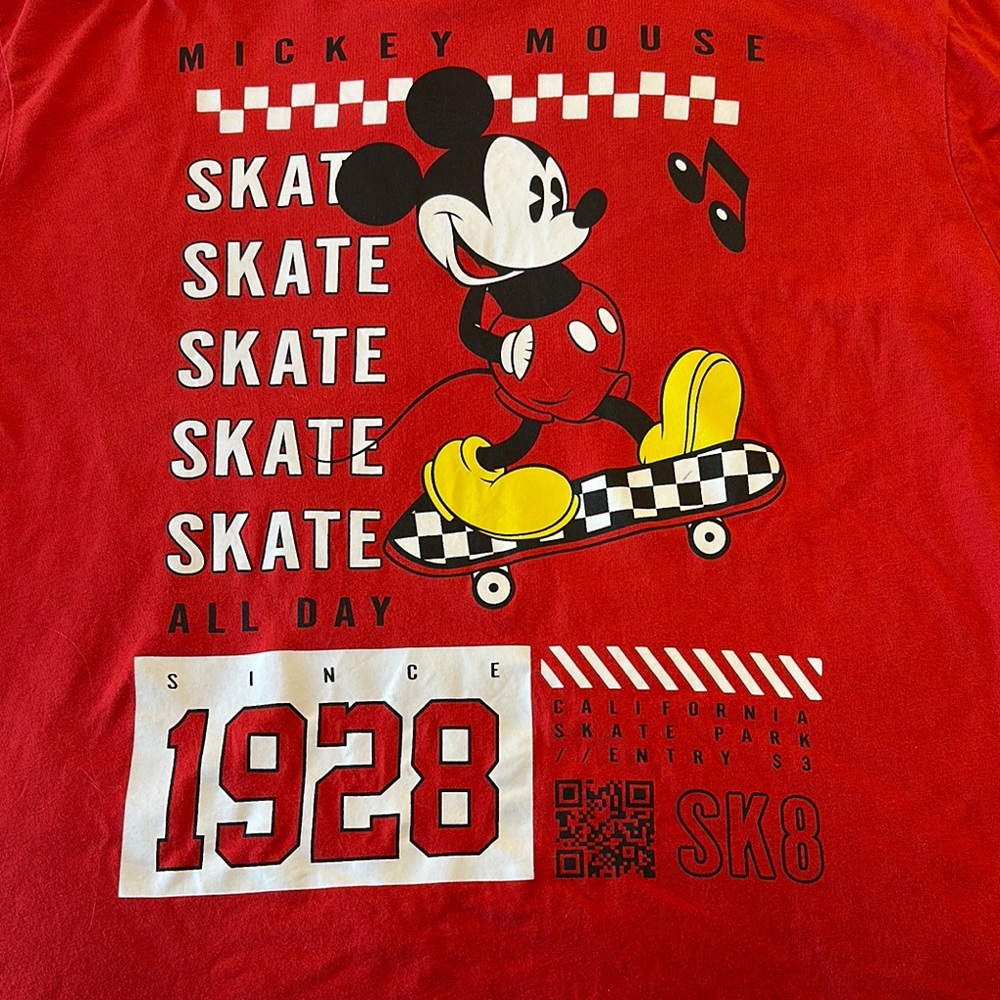 Mickey Mouse x Primark California Skate All Day 1928 Red T-Shirt‎ Size XL